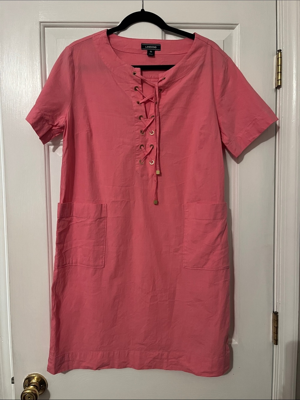 Lands' End Rose Pink Lace-Up Shift Dress